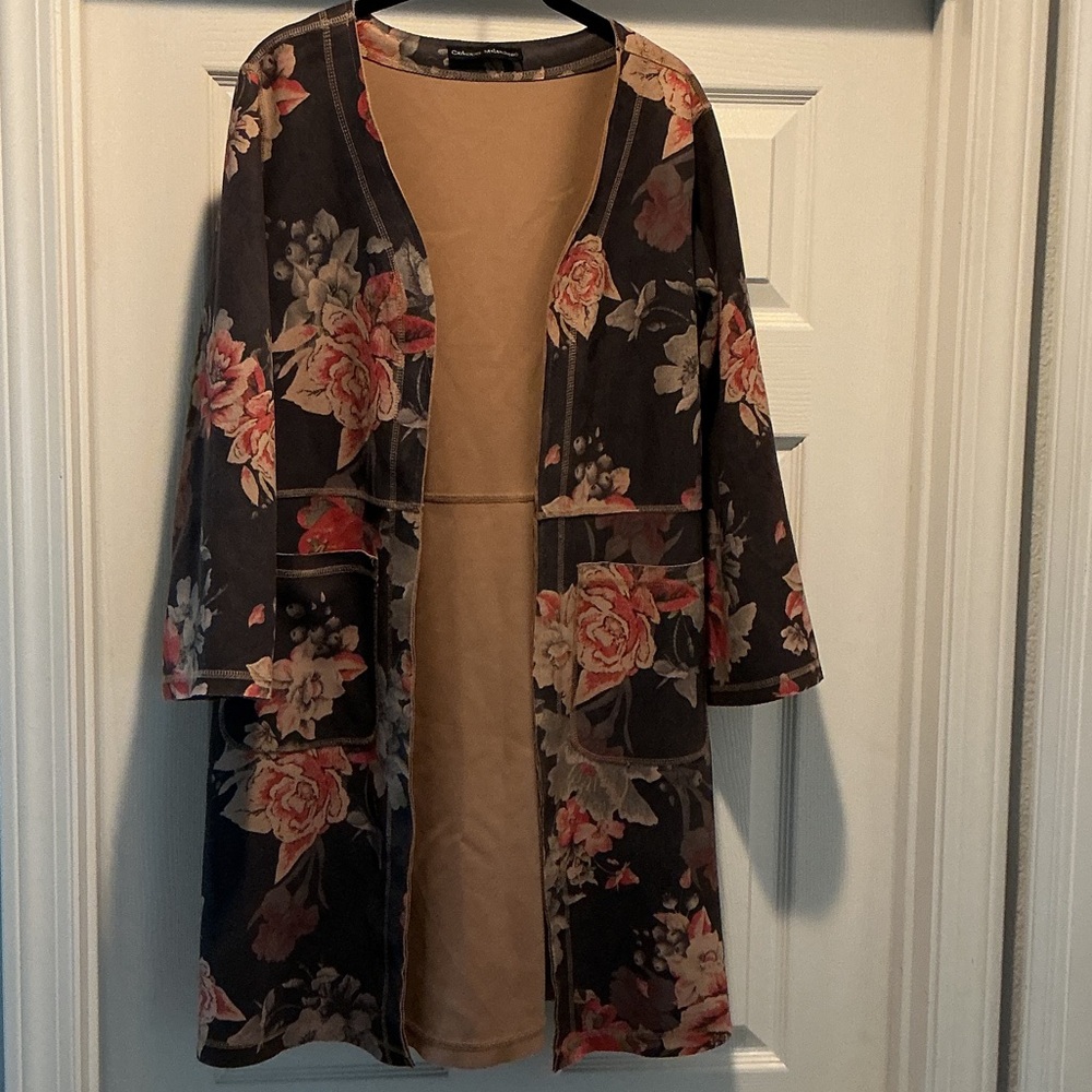 Catherine Malandrino Women’s Faux Leather Duster Open Front Jacket